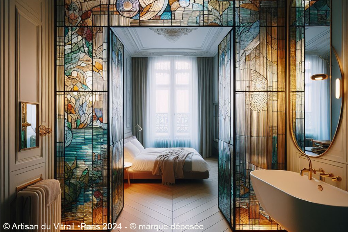 verre décoratif filtrant la lumière dans une salle de bain